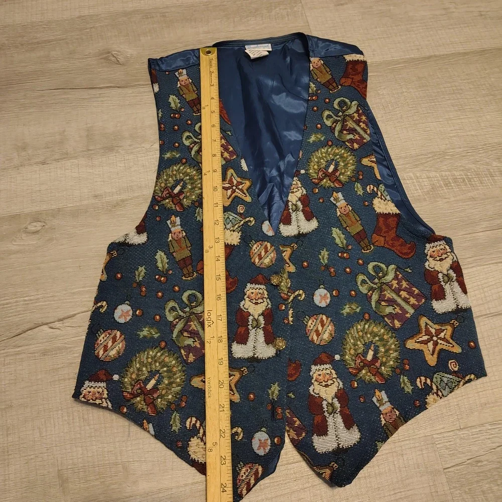 Backroad Blues Vintage Christmas Tapestry‎ Vest Santa Nutcracker Navy Large USA